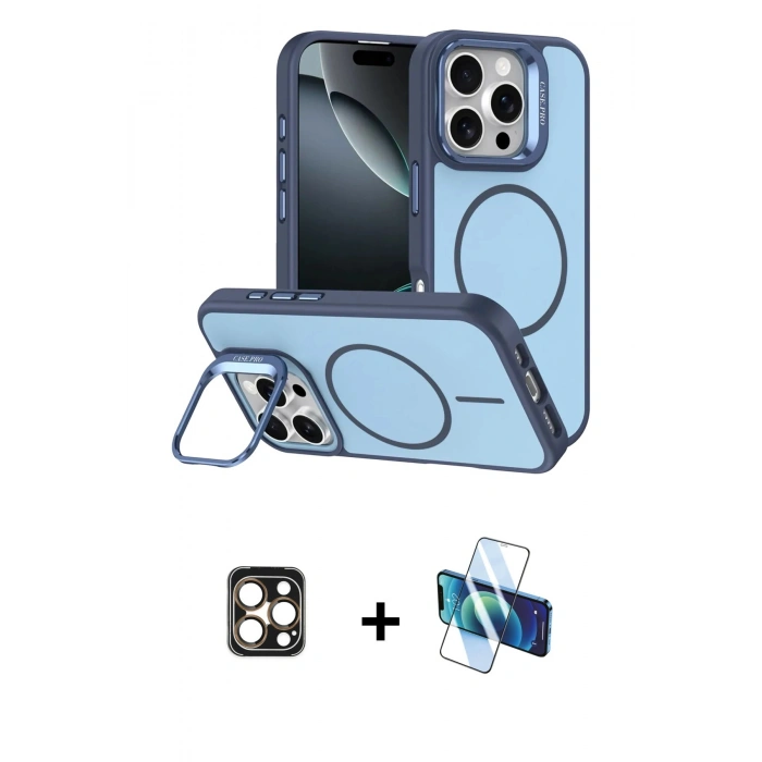 MARSİLYAN™- iPhone 16 Pro Max Kılıf Çekirdek Klasik - Siyah 3D Antistatik Cam Ekran Koruyucu + PVD Metal Kamera Lens - GD