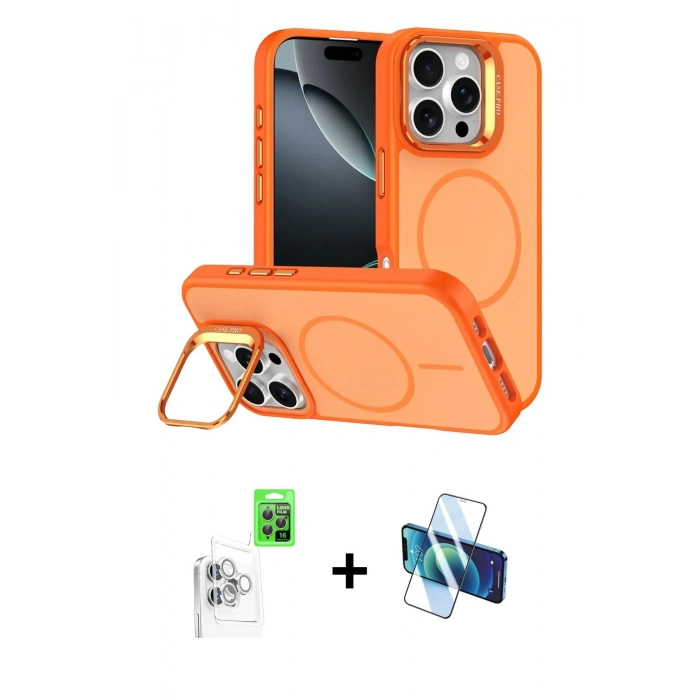 MARSİLYAN™- iPhone 16 Pro Max Kılıf Çekirdek Klasik - Siyah 3D Antistatik Cam Ekran Koruyucu + Raze Metal Kamera Lens - BZ