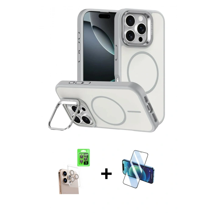 MARSİLYAN™- iPhone 16 Pro Max Kılıf Çekirdek Klasik - Siyah 3D Antistatik Cam Ekran Koruyucu + Raze Metal Kamera Lens - NLGY