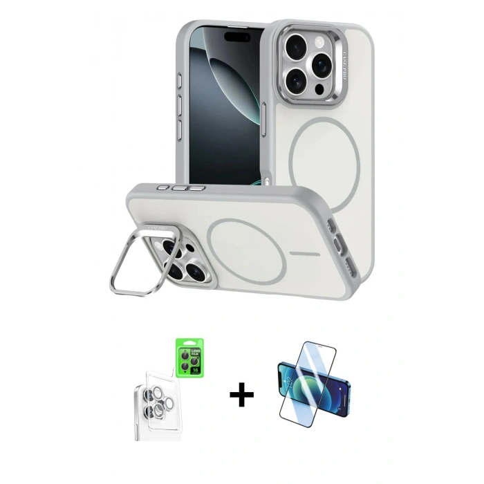 MARSİLYAN™- iPhone 16 Pro Max Kılıf Çekirdek Klasik - Siyah 3D Antistatik Cam Ekran Koruyucu + Raze Metal Kamera Lens - BZ