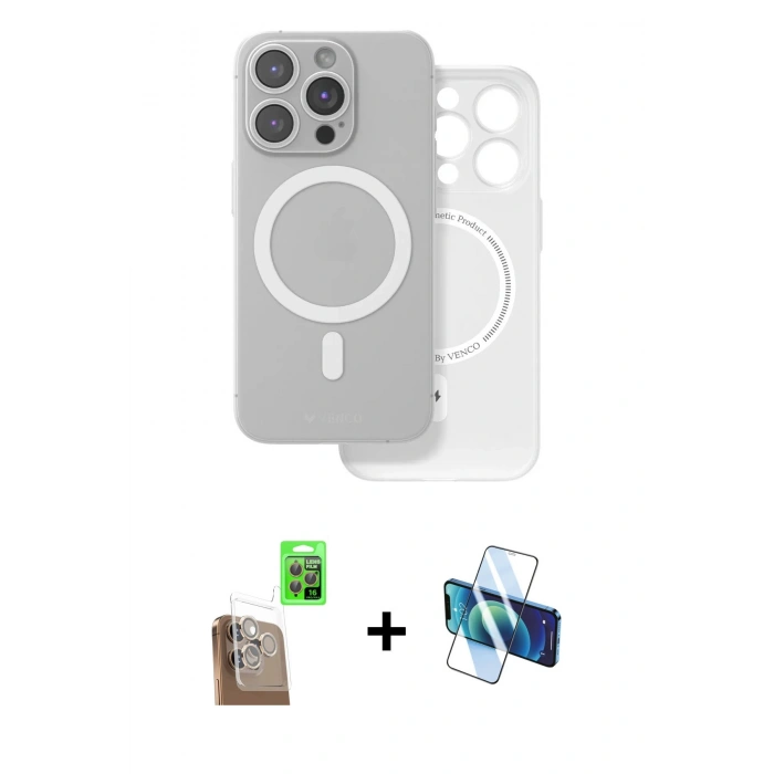 MARSİLYAN™- iPhone 16 Pro Max Kılıf Çekirdek Klasik - Siyah 3D Antistatik Cam Ekran Koruyucu + Raze Metal Kamera Lens - CLTM