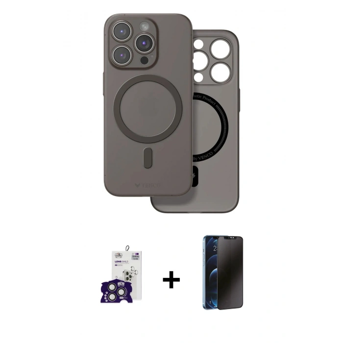 MARSİLYAN™- iPhone 16 Pro Max Kılıf Çekirdek Klasik - Siyah 3D Antistatik Hayalet Cam Ekran Koruyucu + Bilvis Titan Kamera Lens - TMGI