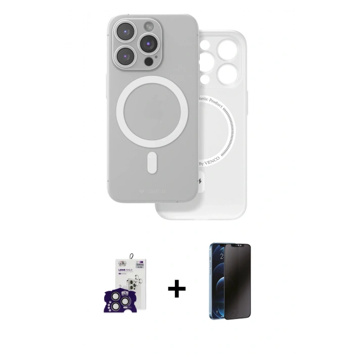 MARSİLYAN™- iPhone 16 Pro Max Kılıf Çekirdek Klasik - Siyah 3D Antistatik Hayalet Cam Ekran Koruyucu + Bilvis Titan Kamera Lens - TMGI