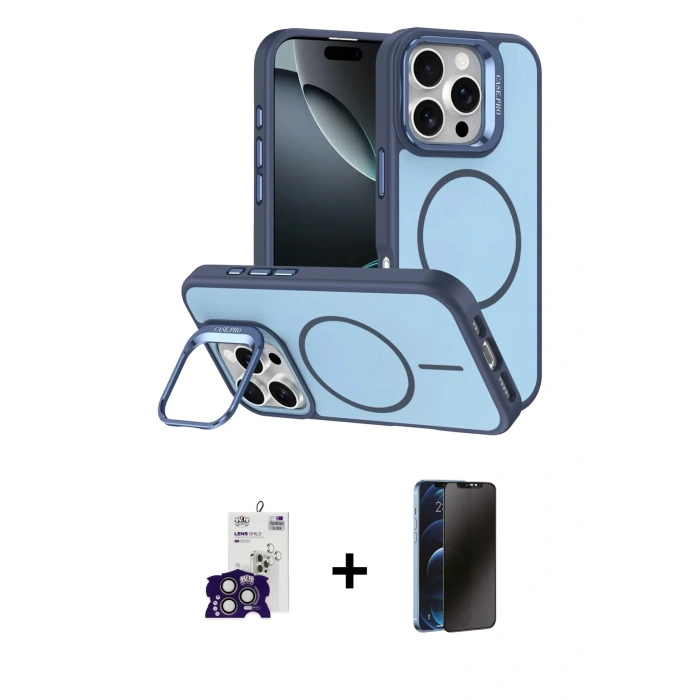 MARSİLYAN™- iPhone 16 Pro Max Kılıf Çekirdek Klasik - Siyah 3D Antistatik Hayalet Cam Ekran Koruyucu + Bilvis Titan Kamera Lens - TMGI