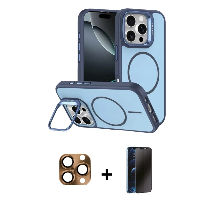 MARSİLYAN™- iPhone 16 Pro Max Kılıf Çekirdek Klasik - Siyah 3D Antistatik Hayalet Cam Ekran Koruyucu + Pers Alüminyum Kamera Lens - CLTM
