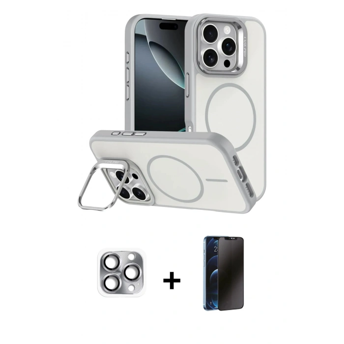 MARSİLYAN™- iPhone 16 Pro Max Kılıf Çekirdek Klasik - Siyah 3D Antistatik Hayalet Cam Ekran Koruyucu + Pers Alüminyum Kamera Lens - GI