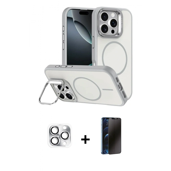 MARSİLYAN™- iPhone 16 Pro Max Kılıf Çekirdek Klasik - Siyah 3D Antistatik Hayalet Cam Ekran Koruyucu + Pers Alüminyum Kamera Lens - GS