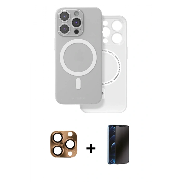MARSİLYAN™- iPhone 16 Pro Max Kılıf Çekirdek Klasik - Siyah 3D Antistatik Hayalet Cam Ekran Koruyucu + Pers Alüminyum Kamera Lens - CLTM