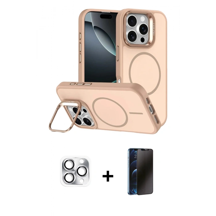 MARSİLYAN™- iPhone 16 Pro Max Kılıf Çekirdek Klasik - Siyah 3D Antistatik Hayalet Cam Ekran Koruyucu + Pers Alüminyum Kamera Lens - GS