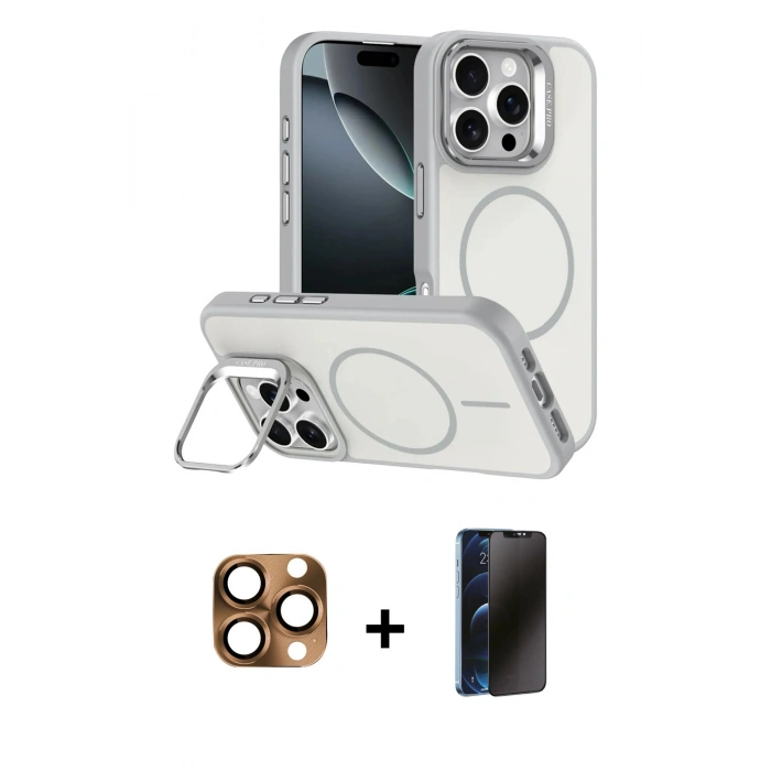 MARSİLYAN™- iPhone 16 Pro Max Kılıf Çekirdek Klasik - Siyah 3D Antistatik Hayalet Cam Ekran Koruyucu + Pers Alüminyum Kamera Lens - CLTM