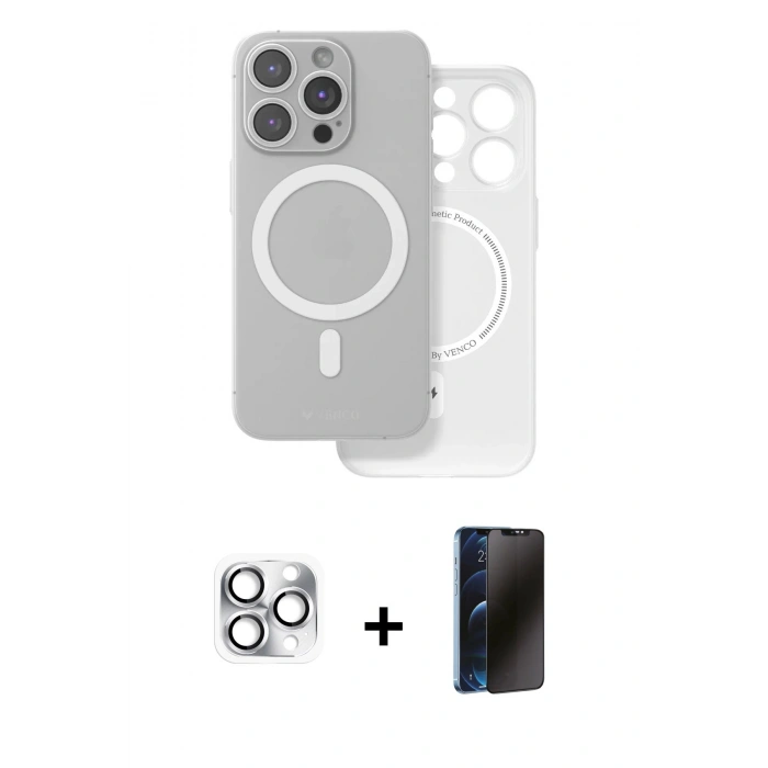MARSİLYAN™- iPhone 16 Pro Max Kılıf Çekirdek Klasik - Siyah 3D Antistatik Hayalet Cam Ekran Koruyucu + Pers Alüminyum Kamera Lens - GS