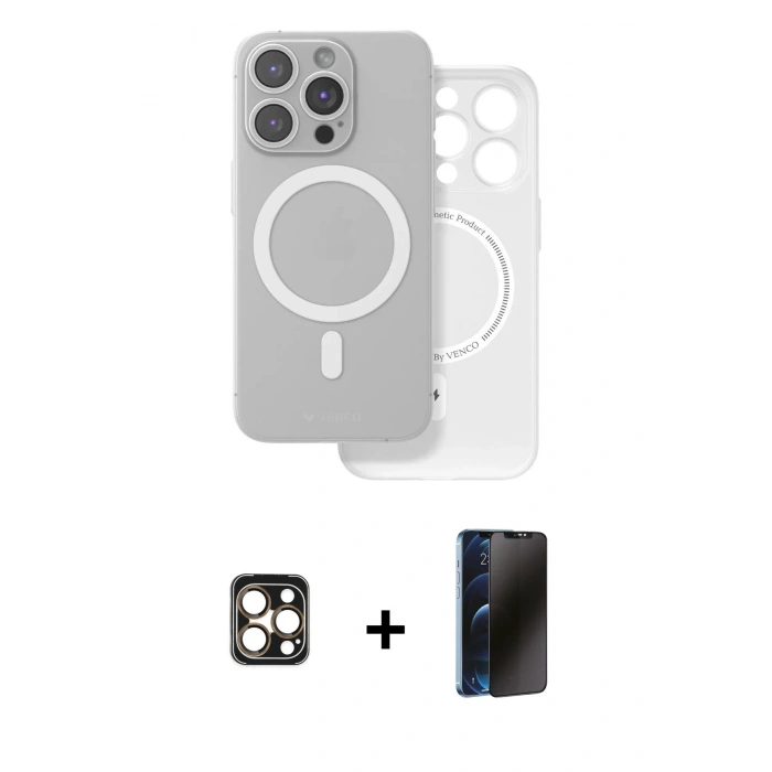 MARSİLYAN™- iPhone 16 Pro Max Kılıf Çekirdek Klasik - Siyah 3D Antistatik Hayalet Cam Ekran Koruyucu + PVD Metal Kamera Lens - GD