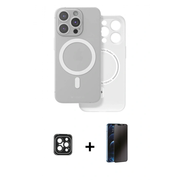 MARSİLYAN™- iPhone 16 Pro Max Kılıf Çekirdek Klasik - Siyah 3D Antistatik Hayalet Cam Ekran Koruyucu + PVD Metal Kamera Lens - SH
