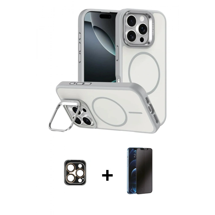 MARSİLYAN™- iPhone 16 Pro Max Kılıf Çekirdek Klasik - Siyah 3D Antistatik Hayalet Cam Ekran Koruyucu + PVD Metal Kamera Lens - GD