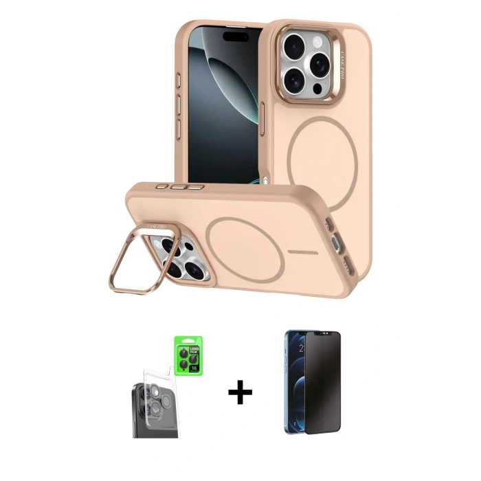 MARSİLYAN™- iPhone 16 Pro Max Kılıf Çekirdek Klasik - Siyah 3D Antistatik Hayalet Cam Ekran Koruyucu + Raze Metal Kamera Lens - SH