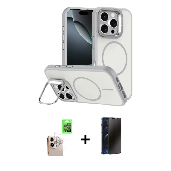 MARSİLYAN™- iPhone 16 Pro Max Kılıf Çekirdek Klasik - Siyah 3D Antistatik Hayalet Cam Ekran Koruyucu + Raze Metal Kamera Lens - NLGY
