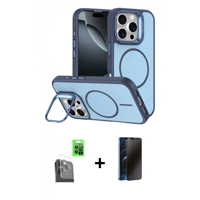 MARSİLYAN™- iPhone 16 Pro Max Kılıf Çekirdek Klasik - Siyah 3D Antistatik Hayalet Cam Ekran Koruyucu + Raze Metal Kamera Lens - SH