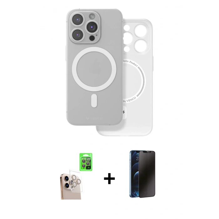 MARSİLYAN™- iPhone 16 Pro Max Kılıf Çekirdek Klasik - Siyah 3D Antistatik Hayalet Cam Ekran Koruyucu + Raze Metal Kamera Lens - NLGY
