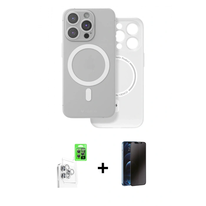 MARSİLYAN™- iPhone 16 Pro Max Kılıf Çekirdek Klasik - Siyah 3D Antistatik Hayalet Cam Ekran Koruyucu + Raze Metal Kamera Lens - BZ