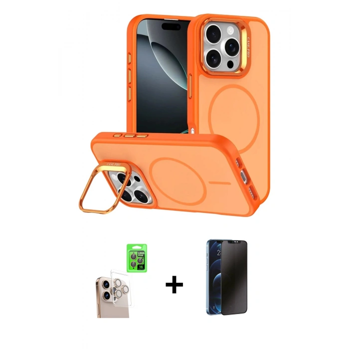 MARSİLYAN™- iPhone 16 Pro Max Kılıf Çekirdek Klasik - Siyah 3D Antistatik Hayalet Cam Ekran Koruyucu + Raze Metal Kamera Lens - NLGY