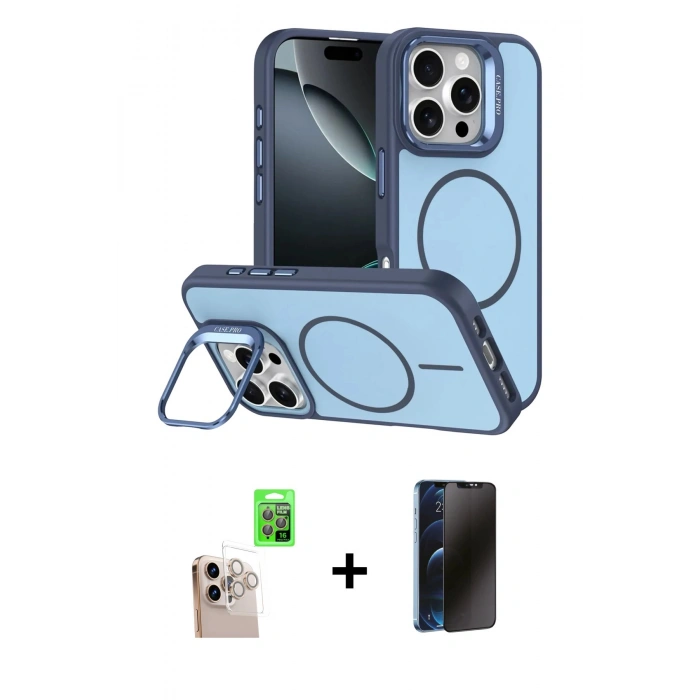 MARSİLYAN™- iPhone 16 Pro Max Kılıf Çekirdek Klasik - Siyah 3D Antistatik Hayalet Cam Ekran Koruyucu + Raze Metal Kamera Lens - NLGY