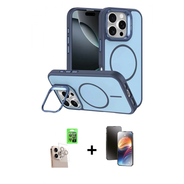 MARSİLYAN™- iPhone 16 Pro Max Kılıf Çekirdek Klasik - Siyah 3D Antistatik Mat Seramik Nano Ekran Koruyucu + Raze Metal Kamera Lens - NLGY