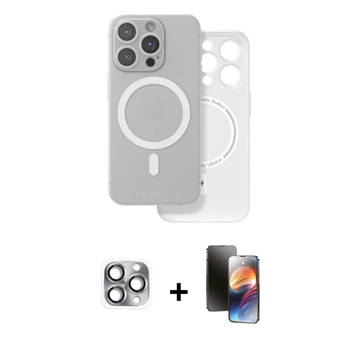 MARSİLYAN™- iPhone 16 Pro Max Kılıf Çekirdek Klasik - Siyah 3D Antistatik Mat Seramik Nano Ekran Koruyucu + Pers Alüminyum Kamera Lens - GI