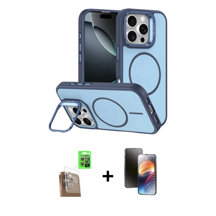 MARSİLYAN™- iPhone 16 Pro Max Kılıf Çekirdek Klasik - Siyah 3D Antistatik Mat Seramik Nano Ekran Koruyucu + Raze Metal Kamera Lens - CLTM
