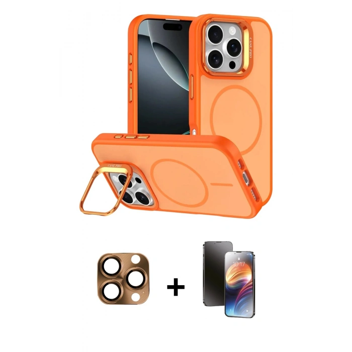 MARSİLYAN™- iPhone 16 Pro Max Kılıf Çekirdek Klasik - Siyah 3D Antistatik Mat Seramik Nano Ekran Koruyucu + Pers Alüminyum Kamera Lens - CLTM