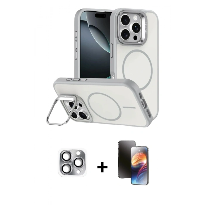 MARSİLYAN™- iPhone 16 Pro Max Kılıf Çekirdek Klasik - Siyah 3D Antistatik Mat Seramik Nano Ekran Koruyucu + Pers Alüminyum Kamera Lens - GI