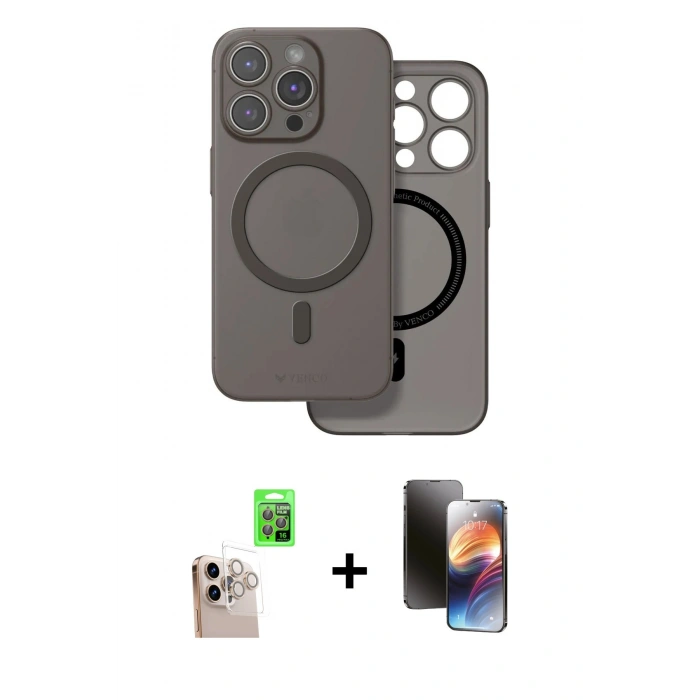 MARSİLYAN™- iPhone 16 Pro Max Kılıf Çekirdek Klasik - Siyah 3D Antistatik Mat Seramik Nano Ekran Koruyucu + Raze Metal Kamera Lens - NLGY