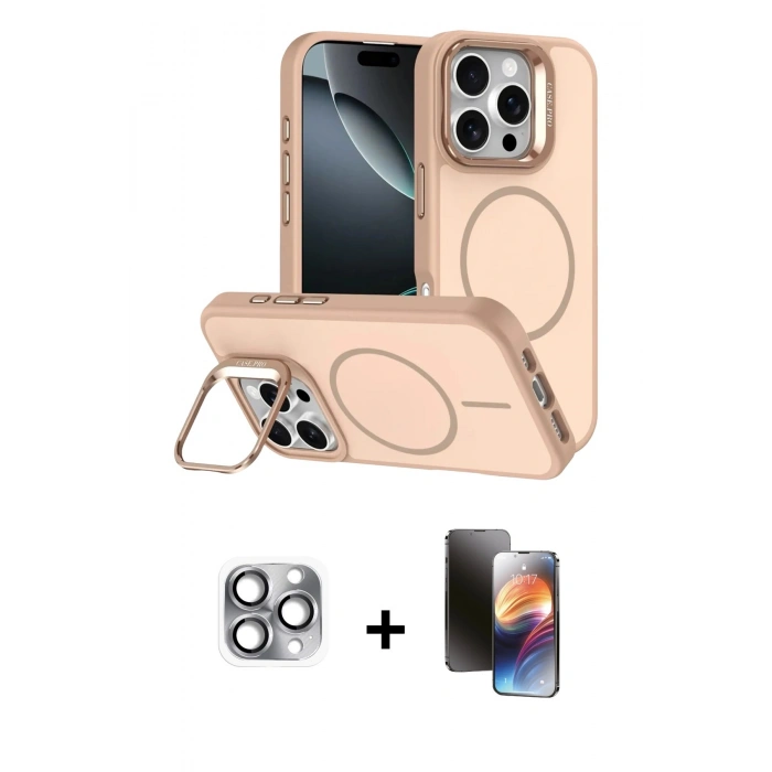 MARSİLYAN™- iPhone 16 Pro Max Kılıf Çekirdek Klasik - Siyah 3D Antistatik Mat Seramik Nano Ekran Koruyucu + Pers Alüminyum Kamera Lens - GI