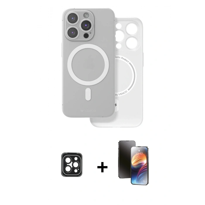 MARSİLYAN™- iPhone 16 Pro Max Kılıf Çekirdek Klasik - Siyah 3D Antistatik Mat Seramik Nano Ekran Koruyucu + PVD Metal Kamera Lens - SH
