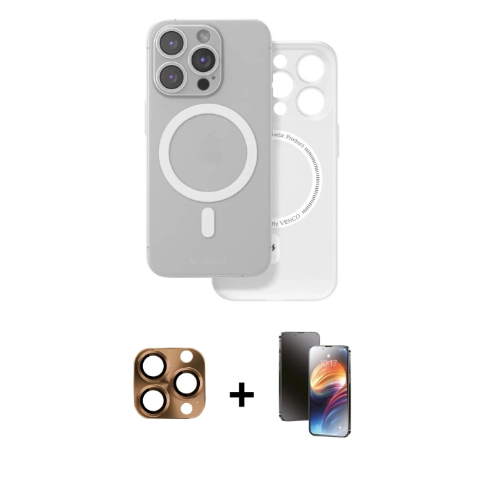 MARSİLYAN™- iPhone 16 Pro Max Kılıf Çekirdek Klasik - Siyah 3D Antistatik Mat Seramik Nano Ekran Koruyucu + Pers Alüminyum Kamera Lens - CLTM