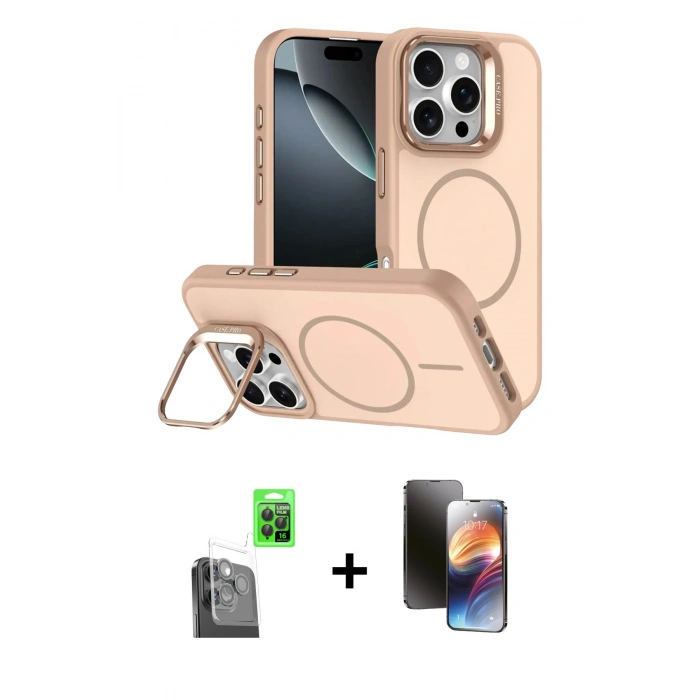 MARSİLYAN™- iPhone 16 Pro Max Kılıf Çekirdek Klasik - Siyah 3D Antistatik Mat Seramik Nano Ekran Koruyucu + Raze Metal Kamera Lens - SH