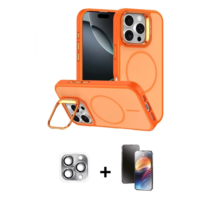 MARSİLYAN™- iPhone 16 Pro Max Kılıf Çekirdek Klasik - Siyah 3D Antistatik Mat Seramik Nano Ekran Koruyucu + Pers Alüminyum Kamera Lens - GI