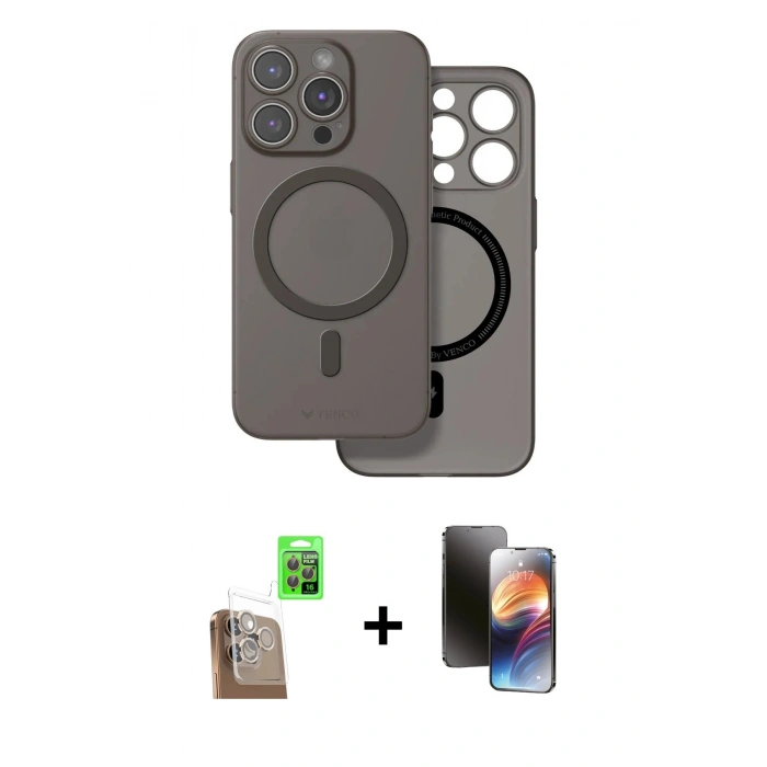 MARSİLYAN™- iPhone 16 Pro Max Kılıf Çekirdek Klasik - Siyah 3D Antistatik Mat Seramik Nano Ekran Koruyucu + Raze Metal Kamera Lens - CLTM
