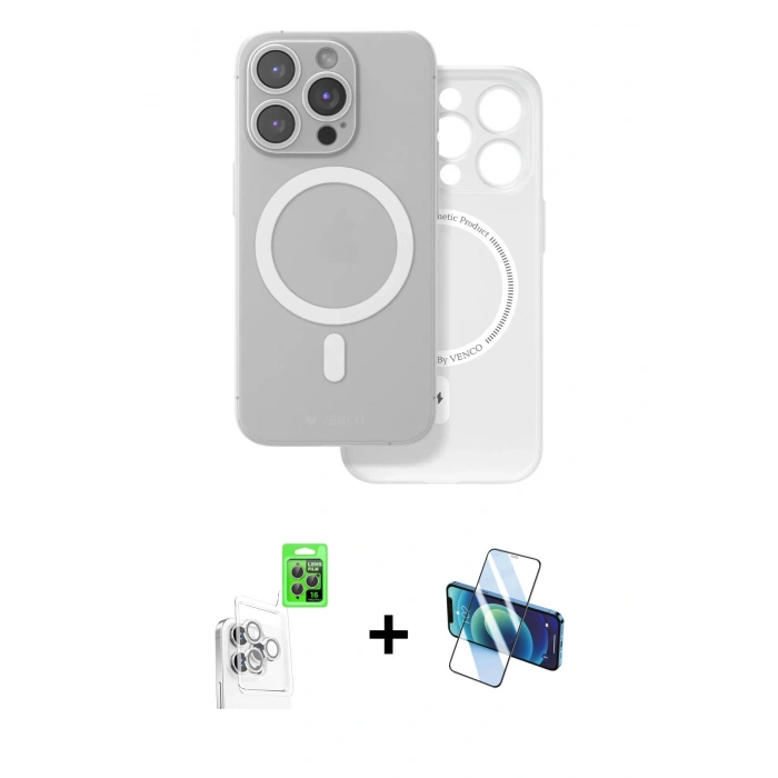 MARSİLYAN™- iPhone 16 Pro Max Kılıf Çekirdek Klasik - Siyah 3D Antistatik Seramik Nano Ekran Koruyucu + Raze Metal Kamera Lens - BZ