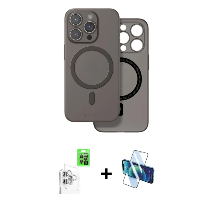MARSİLYAN™- iPhone 16 Pro Max Kılıf Çekirdek Klasik - Siyah 3D Antistatik Seramik Nano Ekran Koruyucu + Raze Metal Kamera Lens - BZ