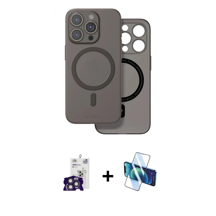 MARSİLYAN™- iPhone 16 Pro Max Kılıf Çekirdek Klasik - Siyah 3D Antistatik Seramik Nano Ekran Koruyucu + Bilvis Titan Kamera Lens - TMGI