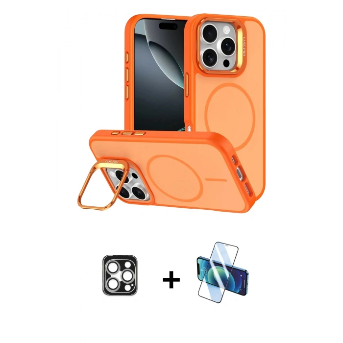 MARSİLYAN™- iPhone 16 Pro Max Kılıf Çekirdek Klasik - Siyah 3D Antistatik Seramik Nano Ekran Koruyucu + Gümüş PVD Metal Kamera Lens