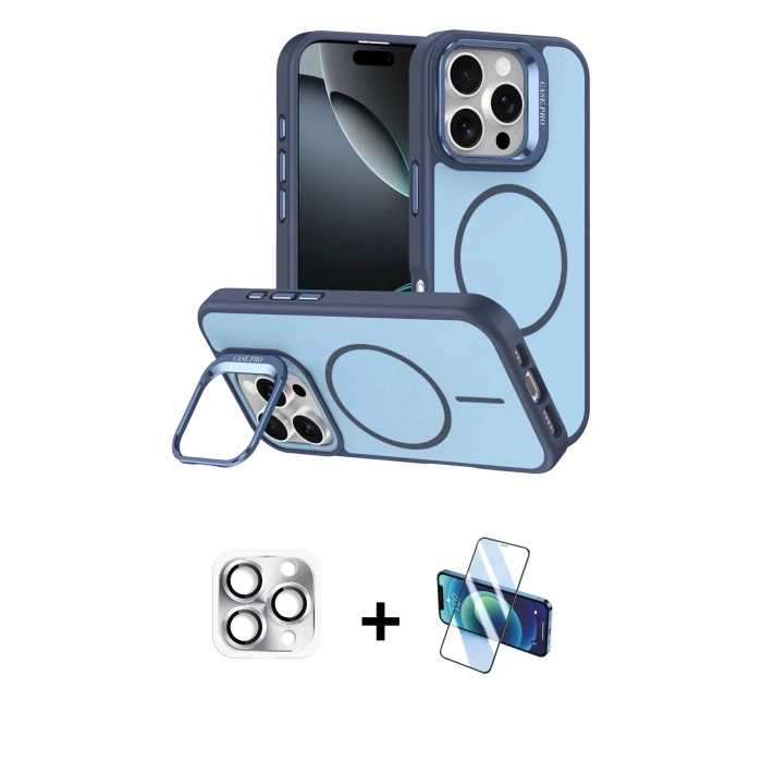 MARSİLYAN™- iPhone 16 Pro Max Kılıf Çekirdek Klasik - Siyah 3D Antistatik Seramik Nano Ekran Koruyucu + Pers Alüminyum Kamera Lens - GS