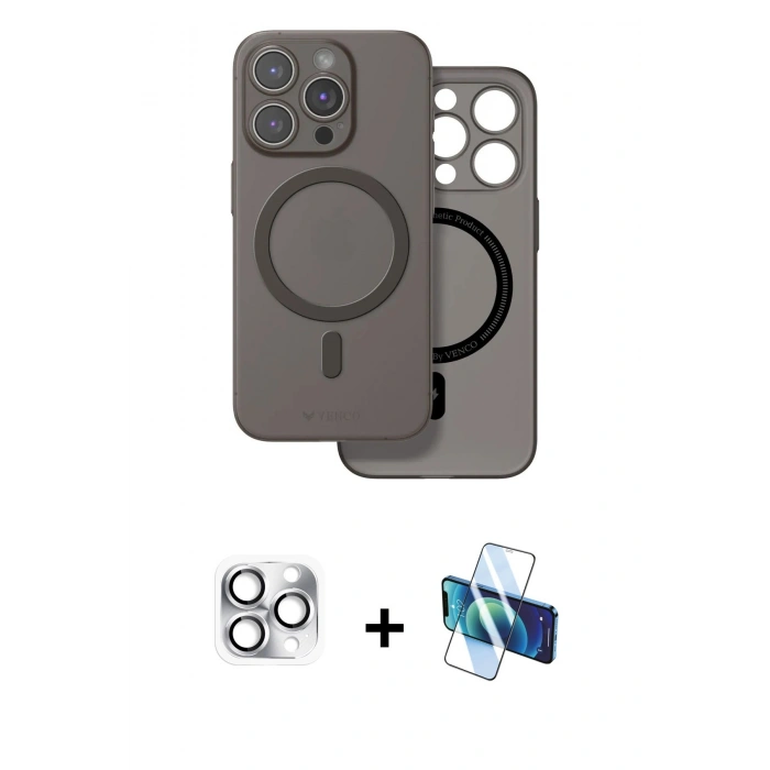 MARSİLYAN™- iPhone 16 Pro Max Kılıf Çekirdek Klasik - Siyah 3D Antistatik Seramik Nano Ekran Koruyucu + Pers Alüminyum Kamera Lens - GS