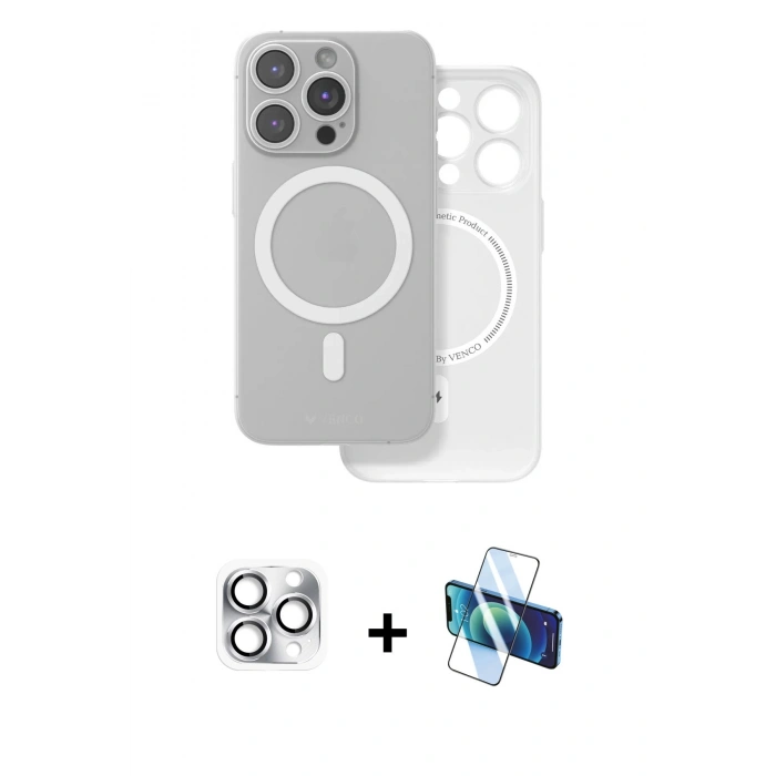 MARSİLYAN™- iPhone 16 Pro Max Kılıf Çekirdek Klasik - Siyah 3D Antistatik Seramik Nano Ekran Koruyucu + Pers Alüminyum Kamera Lens - GS