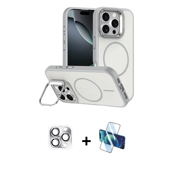 MARSİLYAN™- iPhone 16 Pro Max Kılıf Çekirdek Klasik - Siyah 3D Antistatik Seramik Nano Ekran Koruyucu + Pers Alüminyum Kamera Lens - GS