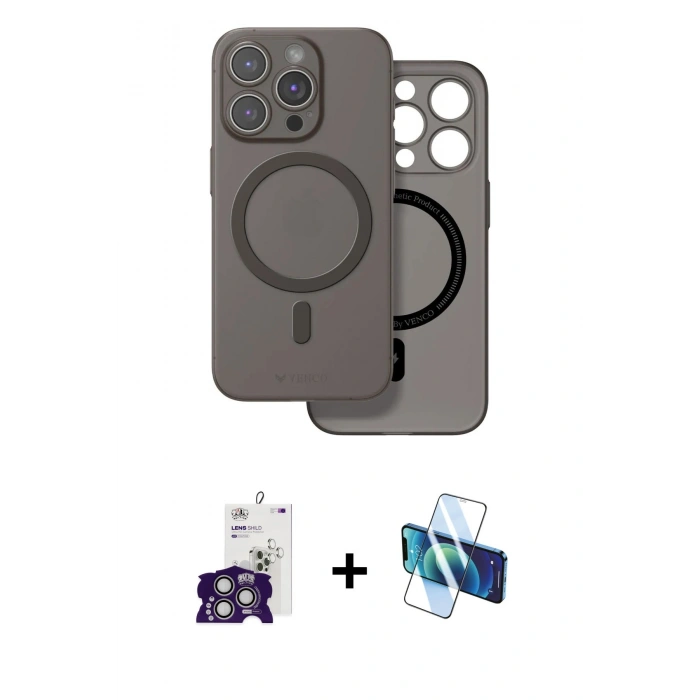 MARSİLYAN™- iPhone 16 Pro Max Kılıf Çekirdek Klasik - Siyah 3D Antistatik Seramik Nano Ekran Koruyucu + Bilvis Titan Kamera Lens - GS