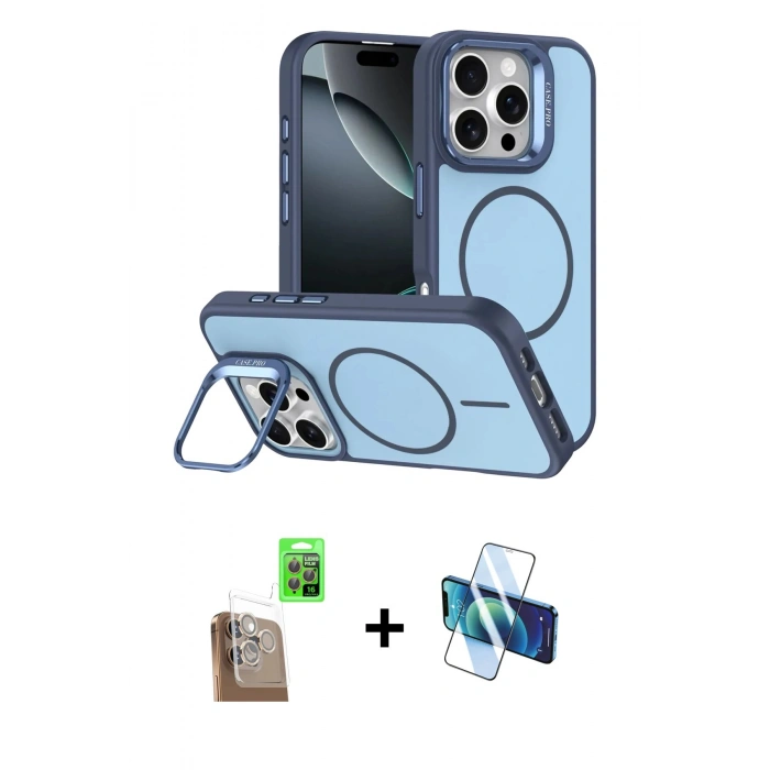 MARSİLYAN™- iPhone 16 Pro Max Kılıf Çekirdek Klasik - Siyah 3D Antistatik Seramik Nano Ekran Koruyucu + Raze Metal Kamera Lens - CLTM