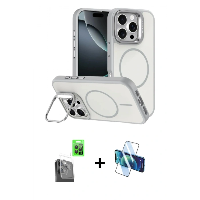 MARSİLYAN™- iPhone 16 Pro Max Kılıf Çekirdek Klasik - Siyah 3D Antistatik Seramik Nano Ekran Koruyucu + Siyah Raze Metal Kamera Lens