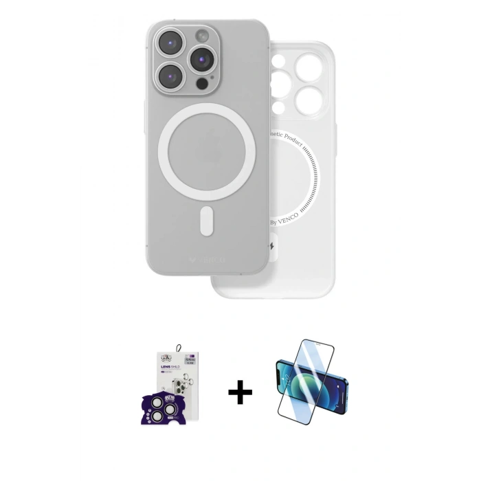 MARSİLYAN™- iPhone 16 Pro Max Kılıf Çekirdek Klasik - Siyah 3D Antistatik Seramik Nano Ekran Koruyucu + Bilvis Titan Kamera Lens - TMGI