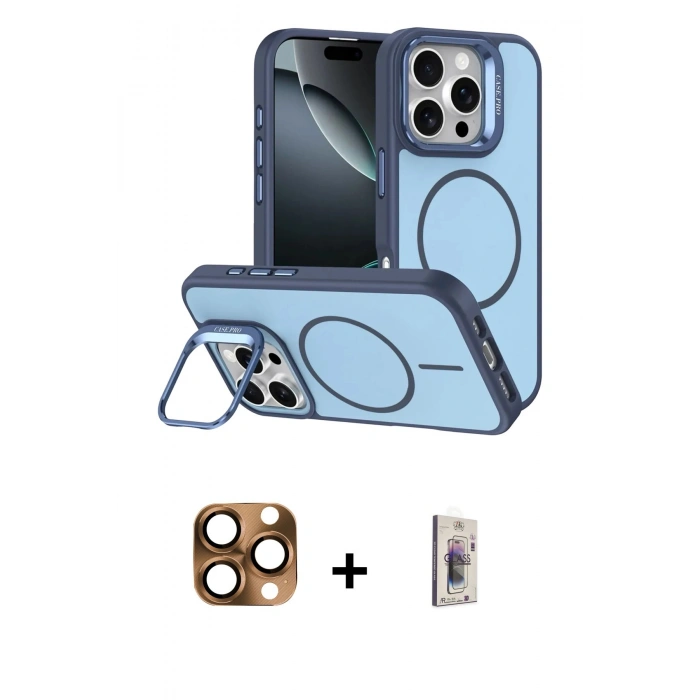 MARSİLYAN™- iPhone 16 Pro Max Kılıf Çekirdek Klasik - Siyah Bilvis 3D Cam Ekran Koruyucu + Çöl Titanyum Pers Alüminyum Kamera Lens